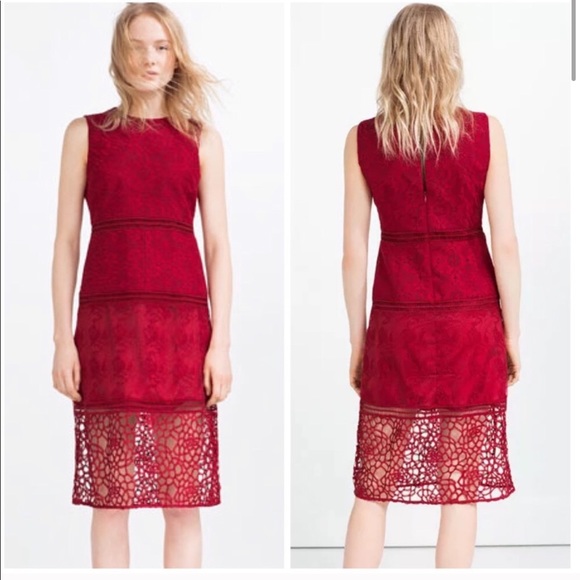 Zara Dresses & Skirts - ZARA Red Embroidered Midi Dress